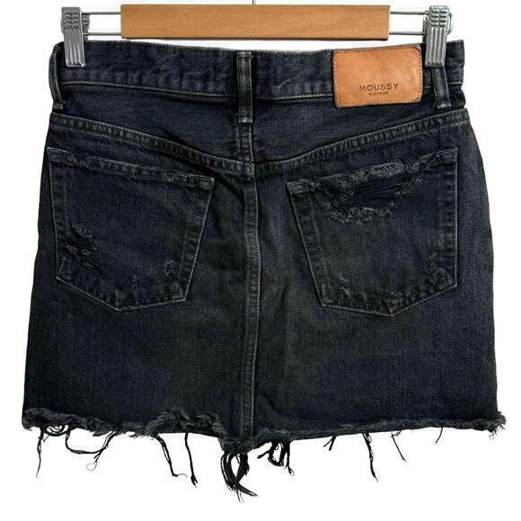 Moussy Vintage Distressed Button Fly Denim‎ black Mini Skirt Size 26 / 2 - Picture 5 of 8